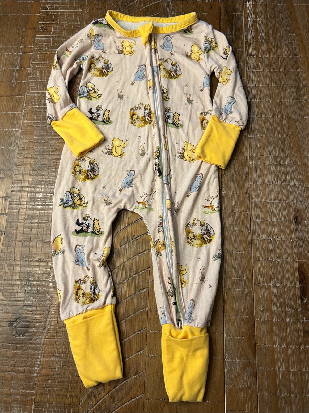 Yellow Trim Baby One-Piece Sleeper - Cute Character Print EUC